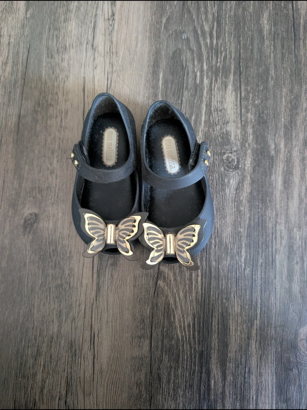 Mini Melissa Mary Jane Ballet Flat with Gold Butterfly Accent